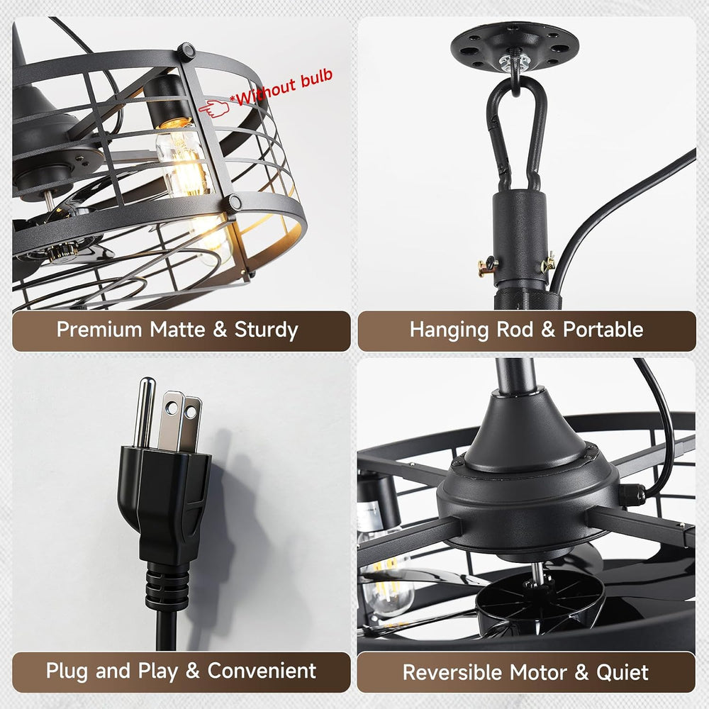AHAWILL 20" Gazebo Fan with Light,Plug and Play,Outdoor Hanging Fan