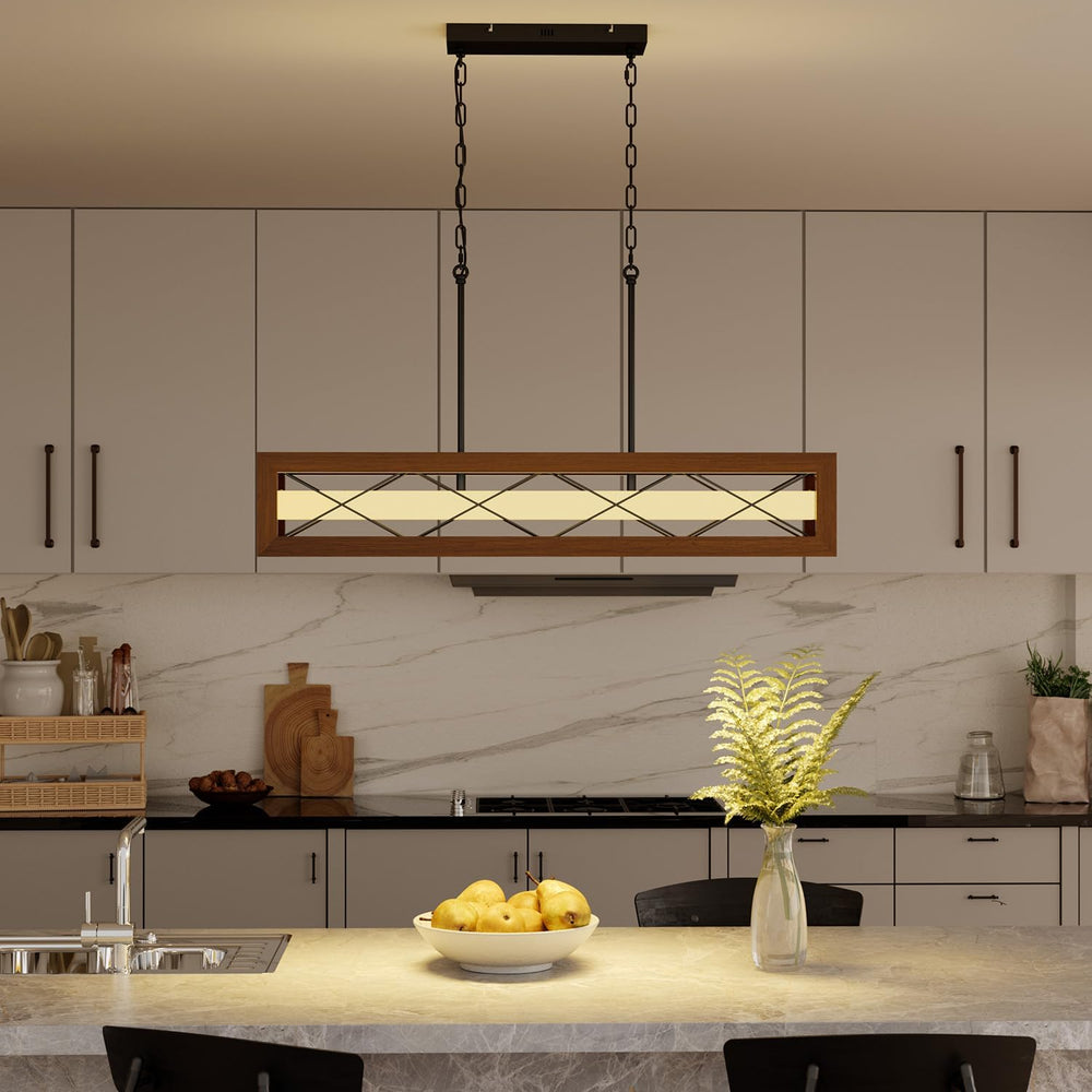 39.4" Wood Kitchen Island Lighting, Farmhouse Dining Room Light Fixture 34W