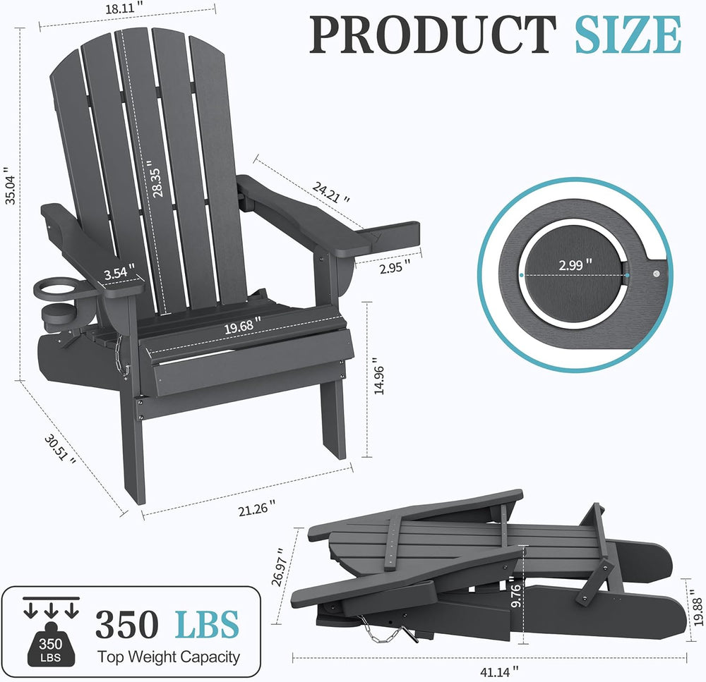 Shintenchi Folding Adirondack Chair,HDPE All-Weather Patio Chair with Cup Hol...