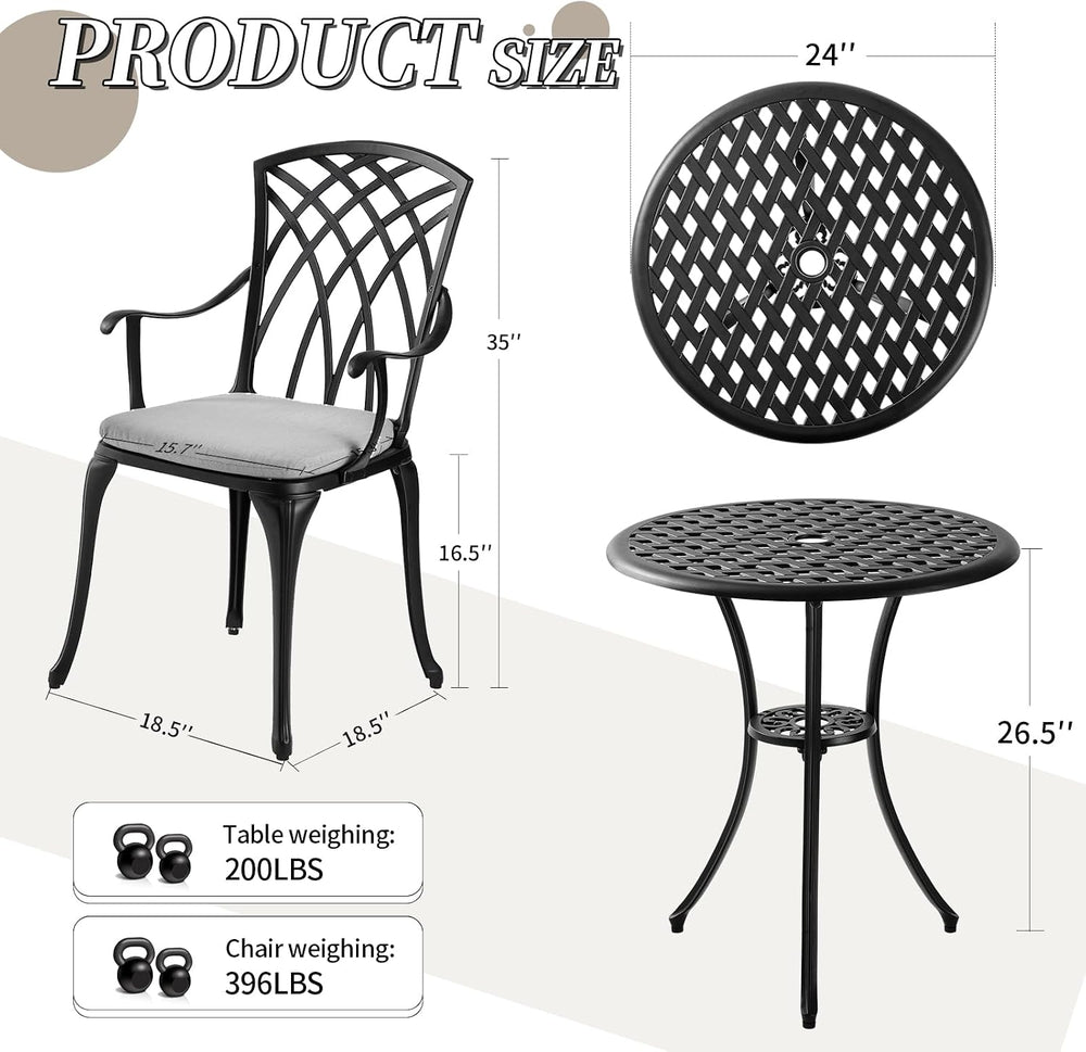 3 Piece Patio Bistro Set with Cushions, Outdoor Bistro Table and Chairs Set o...