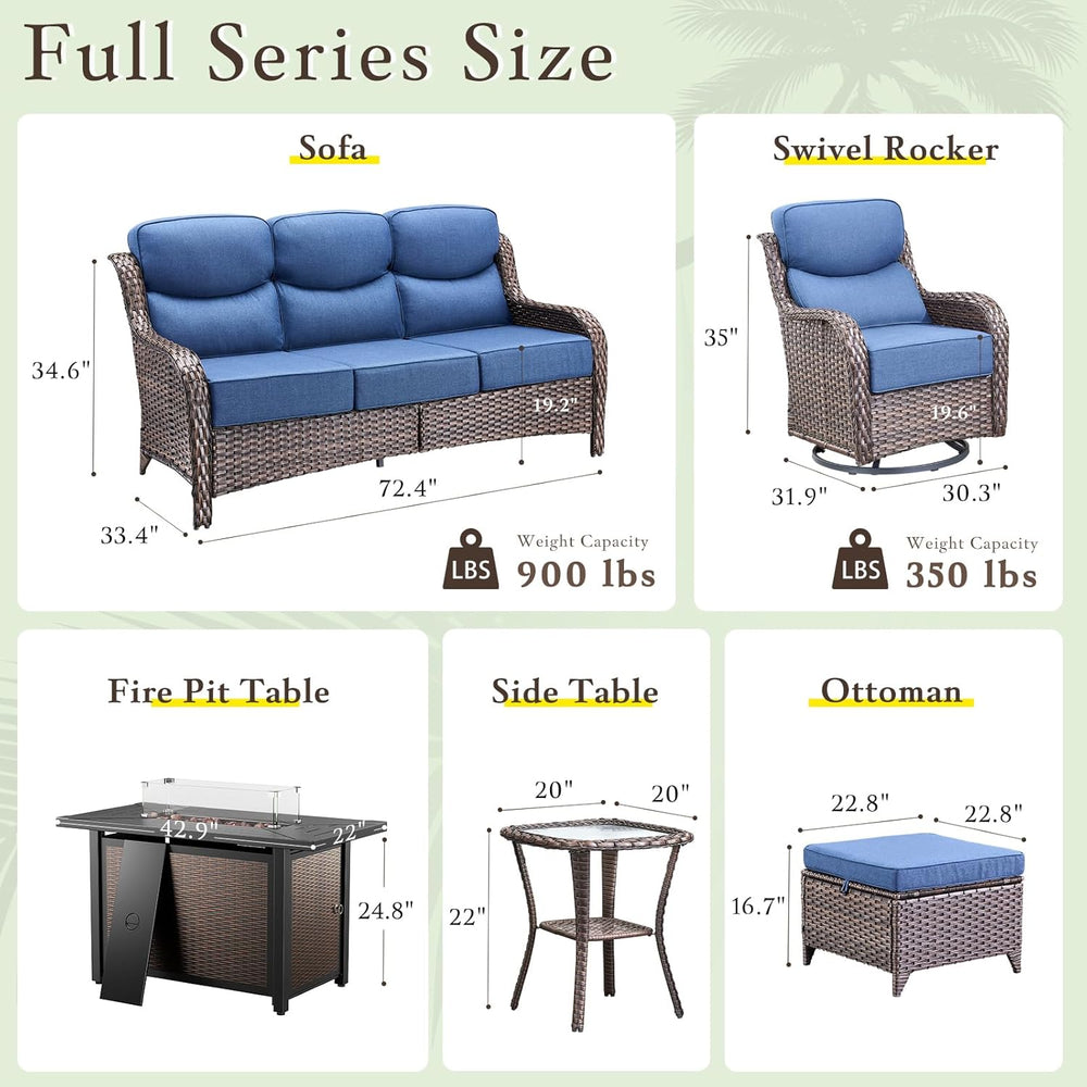 Luxury High Back Outdoor Furniture with 6-inch Extra Thick Cushions, Patio Fu...