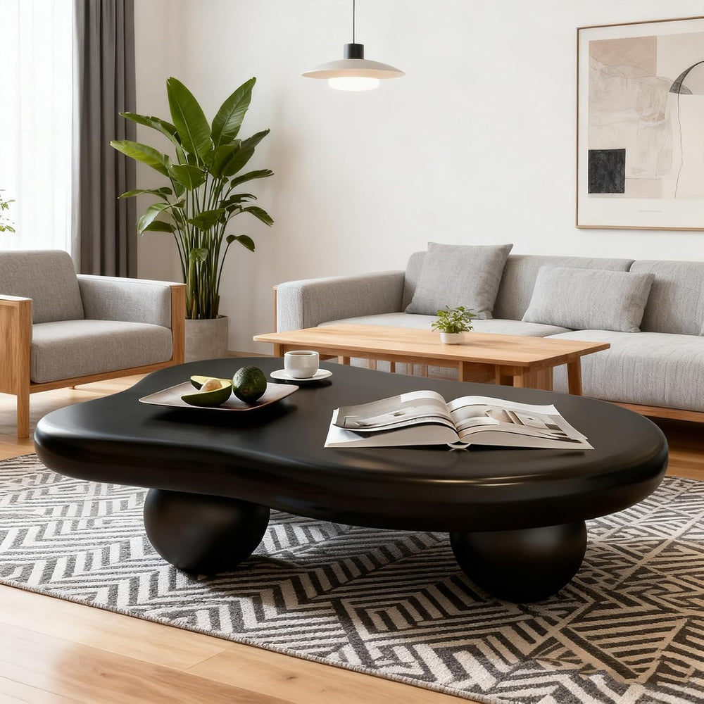 44” Cloud Shaped Coffee Table, Modern Irregular Oval Pedestal Coffee Tables w...