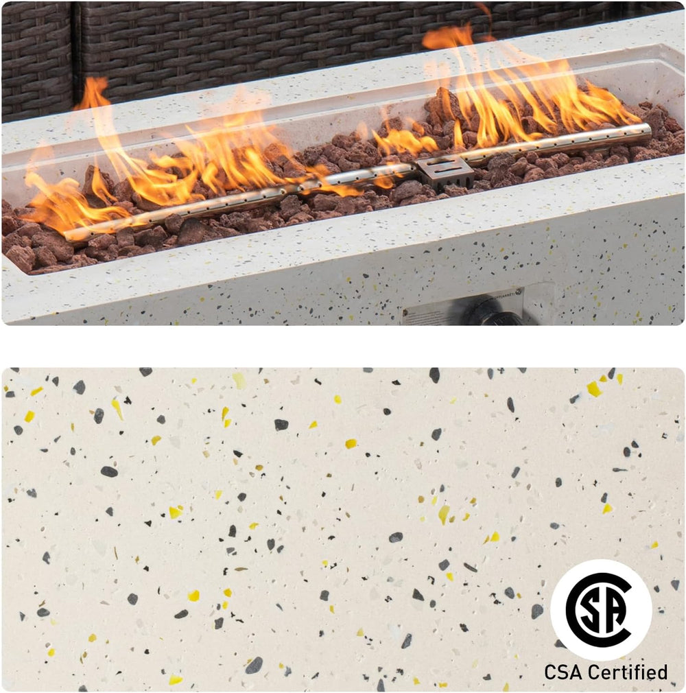 COSIEST Outdoor Fire Pit Coffee Table, 42-inch x 13-inch Terrazzo Rectangle B...
