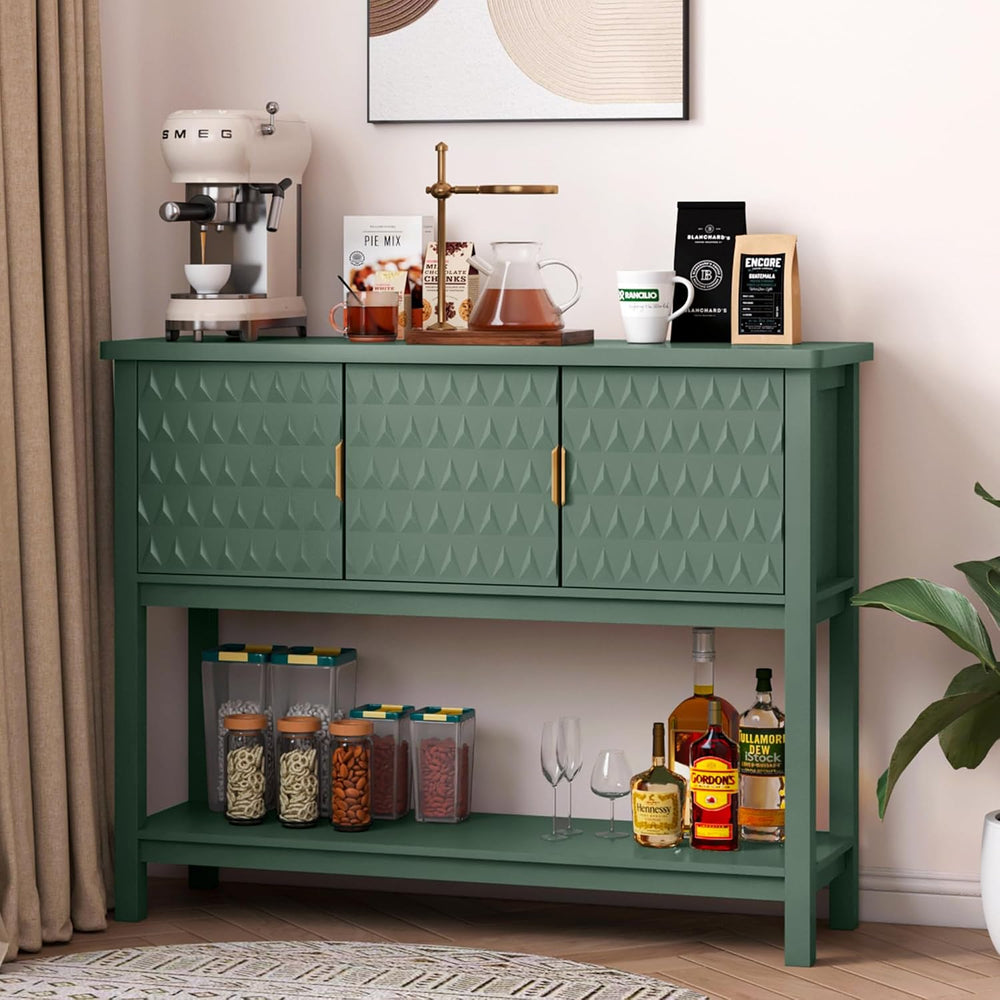 42” Modern Console Table with 3 Diamond Doors & Shelf for Entryway, Green