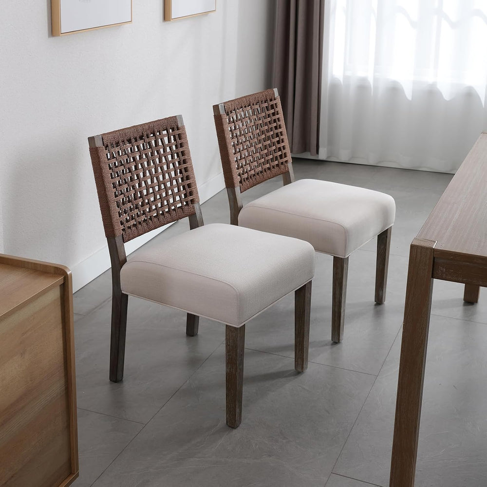 LZAREAL Farmhouse Dining Chairs Set of 4 Linen Fabric Upholstered Accent Side...