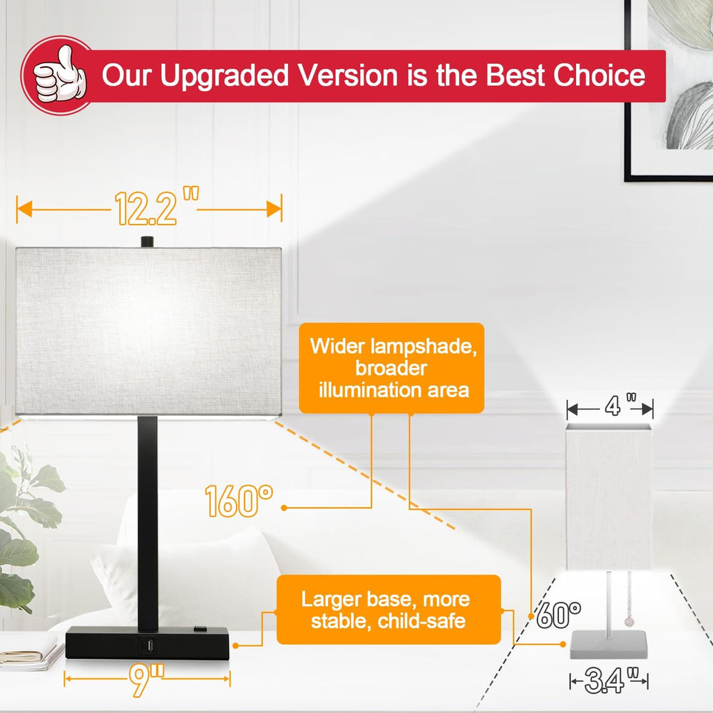 21" Touch Bedside lamps with 2 USB & AC Outlets, 3-Way Dimmable Beds...