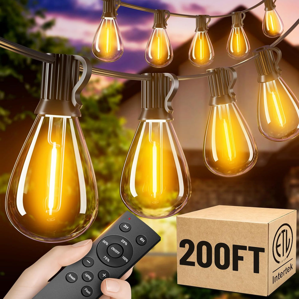 200FT Outdoor String Lights with Remote, Waterproof Patio Lights with 72+2 Sh...