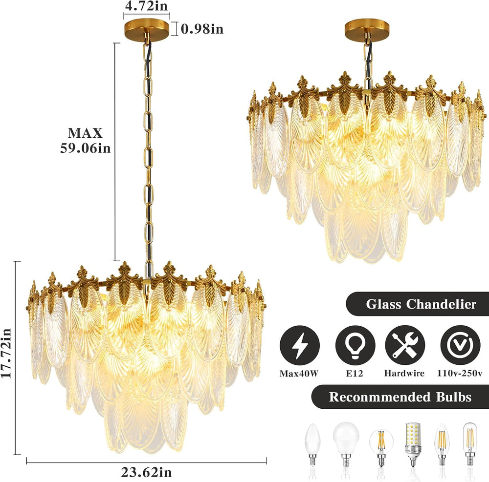KELUOLY Antique Chandelier 3-Tier Glass Crystal Chandeliers, 9-Lights Gold Ro...