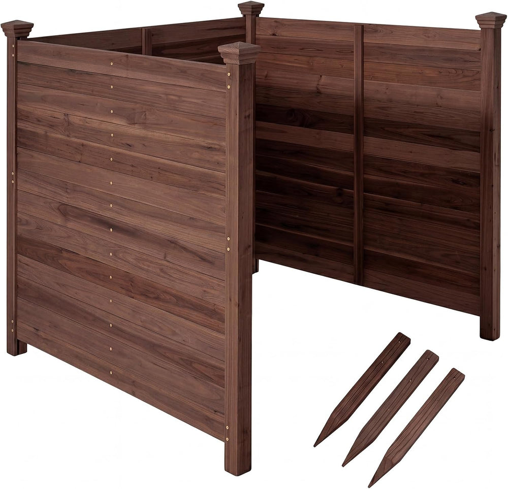 Giantex 3 Panels Wooden Privacy Fence with Stakes, 47" W x 45.5" H,...