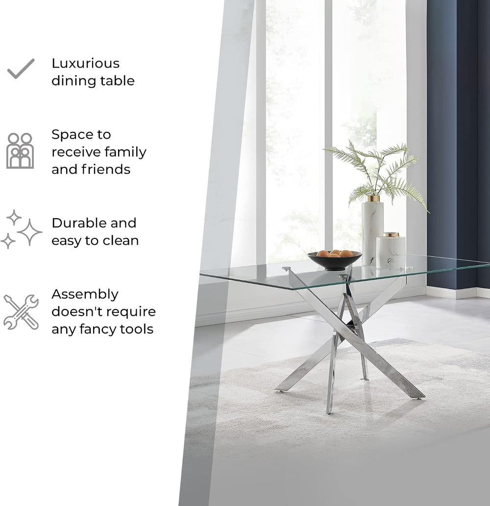 Furniturebox UK Leonardo Glass and Chrome Metal Dining Table and 6 Elephant G...