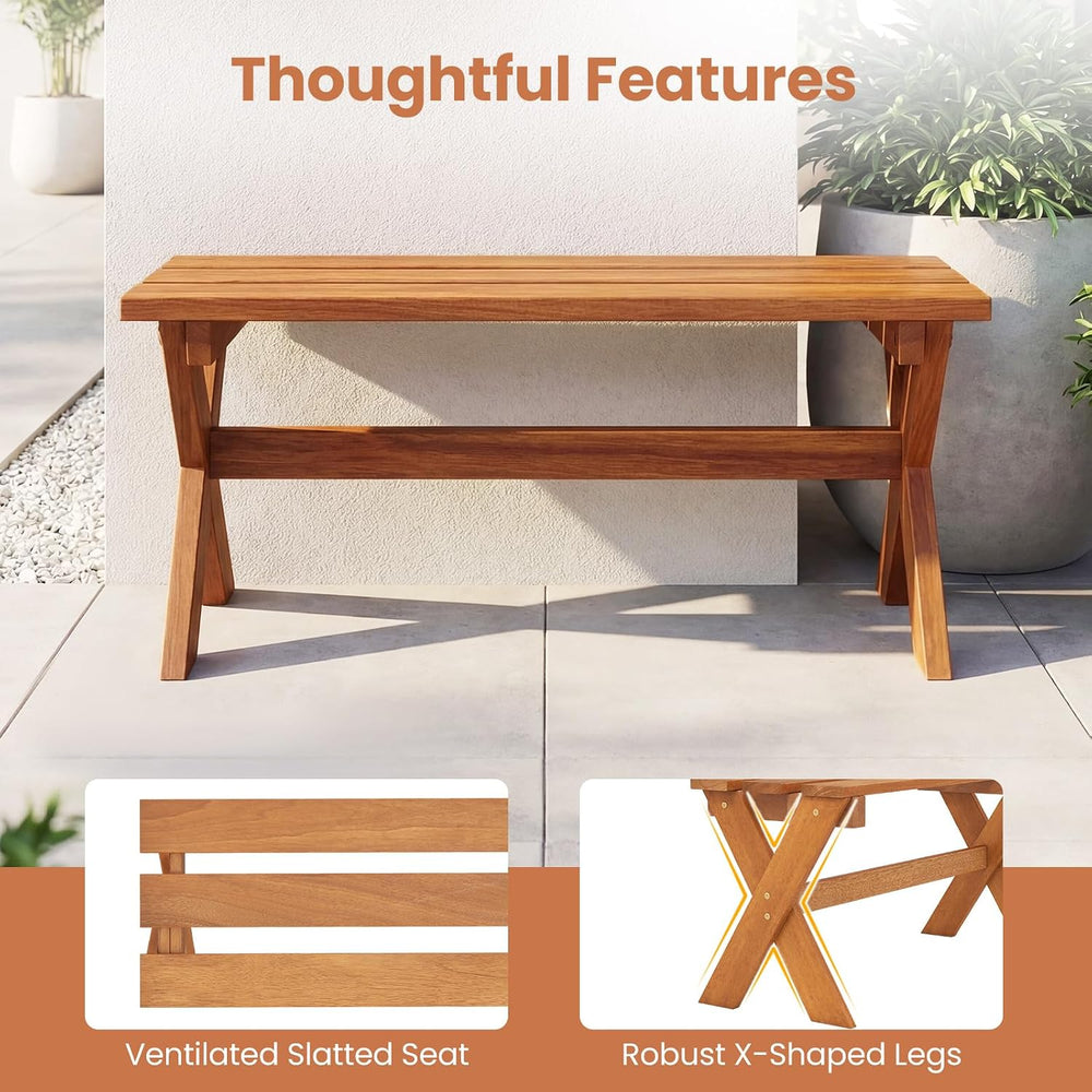 Tangkula Outdoor Wood Bench Backless, Patio Dining Bench with Teak Oil Finish...