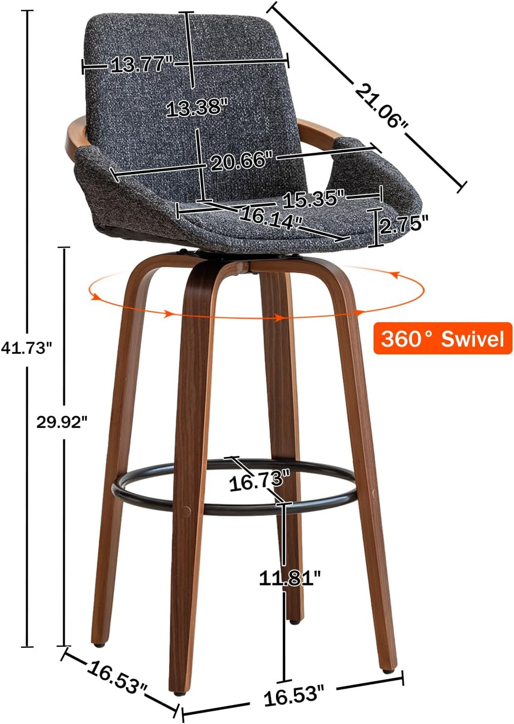 LUNLING 29.5" Set of 3 Bar Height Barstools Mid Century Modern Retro Bar...