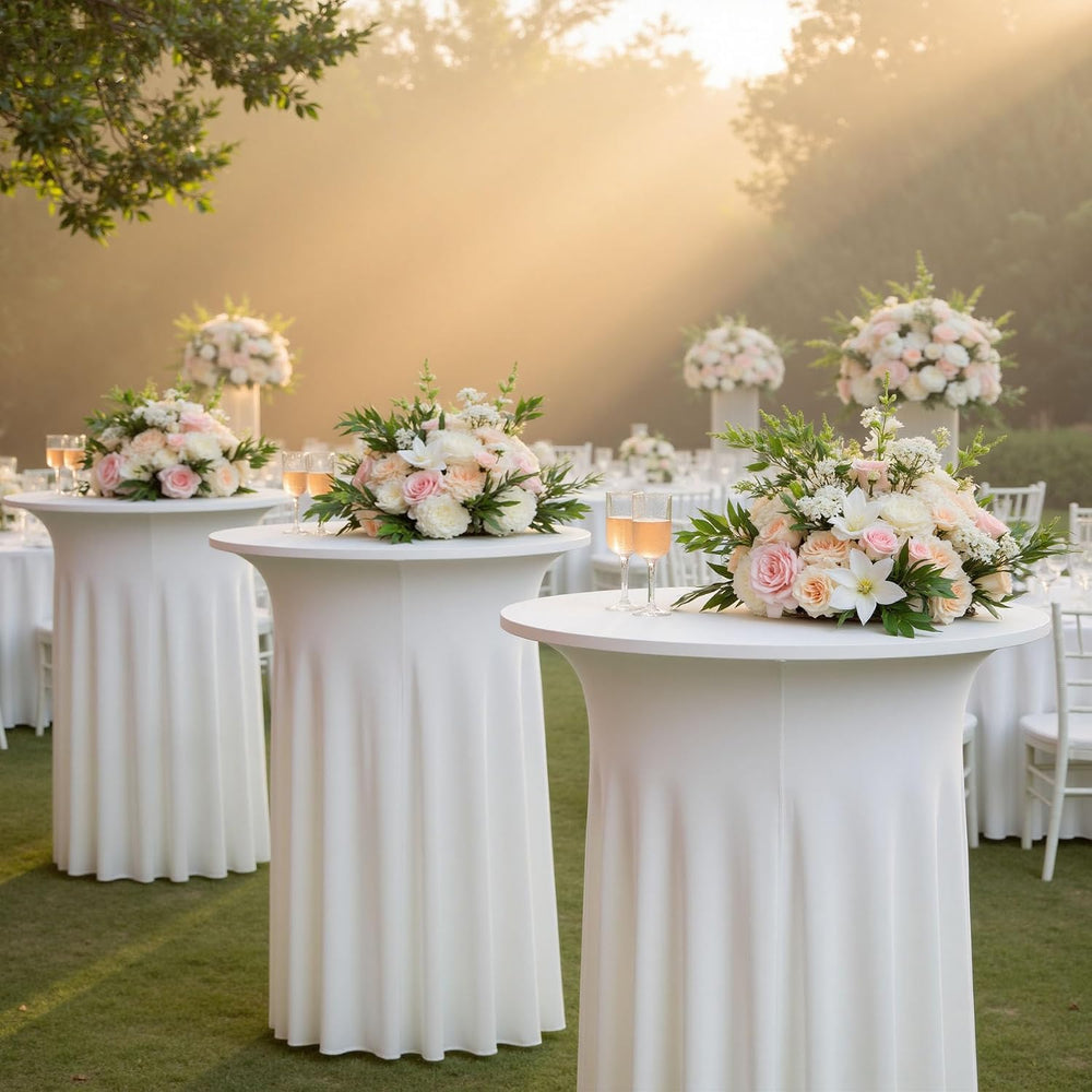 6 pk White Cocktail Table Cloth Round 32×43in-High Top Highboy Bar Cocktail T...