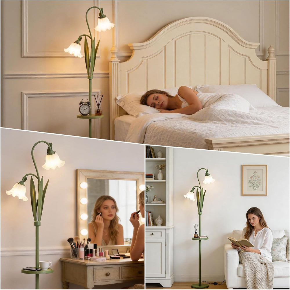 Funky Flower Floor Lamp with Table, Adjustable Gooseneck Floor Lamp with 3 Co...