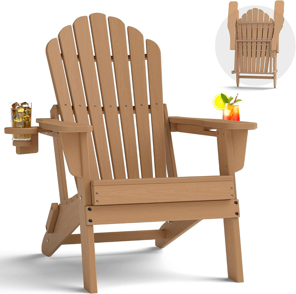 Plawdlik Oversized Folding Adirondack Chair, HDPE All-Weather Patio Chair wit...