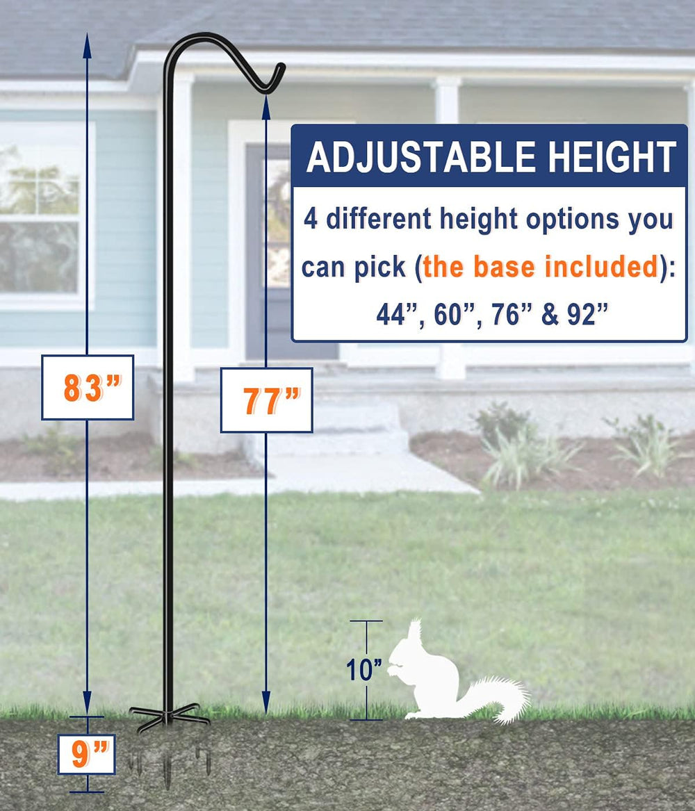 Shepherds Hook for Outdoor Bird Feeders Pole 92 Inch Tall, Adjustable Heavy D...