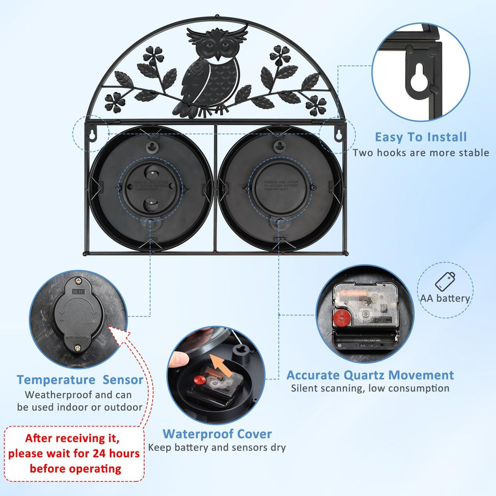 17Inch Large Outdoor Clock,Waterproof Wall Clock with Thermometer,Weatherproo...