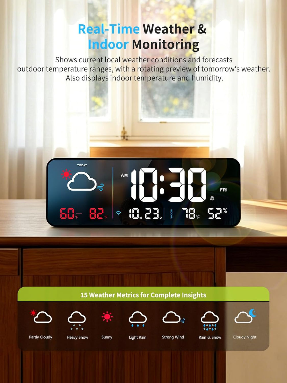 Digital Wall Clock, Digital Clock Large Display with Network Auto-Synced, Cor...