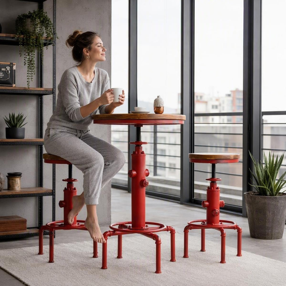 Topower 3 Piece Pub bar Set Vintage Industrial Round bar Table and Stools for...