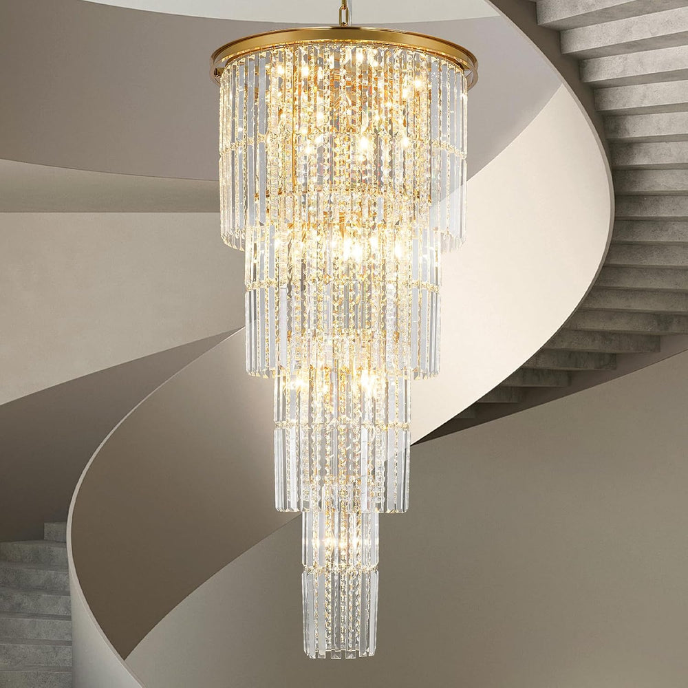 Gold Long Crystal Chandelier for High Ceiling, H49 inch Modern Large Chandeli...