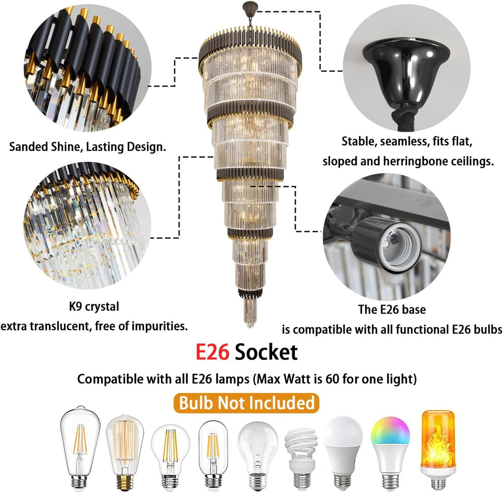 9-Tier Black and Gold Chandelier Modern Luxury Ballroom Chandelier Extra Larg...