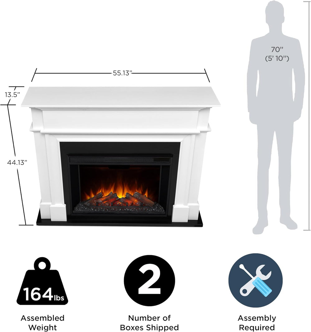 Real Flame Harlan 55” Electric Fireplace with Mantel for Living Room or Bedro...