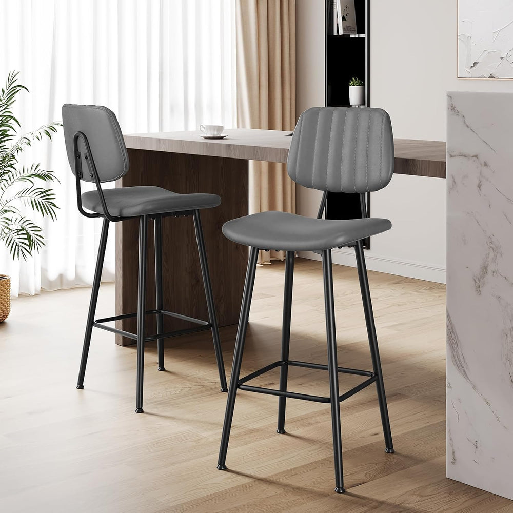 Raynesys 29-Inch Leather Bar Stools Set of 3 with High Backrest, Grey