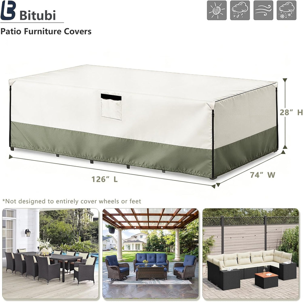 Bitubi Rectangular Patio Table Cover - Heavy Duty 600D Tough Canvas Waterproo...