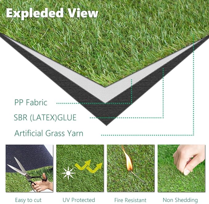 Artificial Grass Outdoor Rug, 3FT x 5FT (15 Square Feet) 0.8 inch Realistic F...