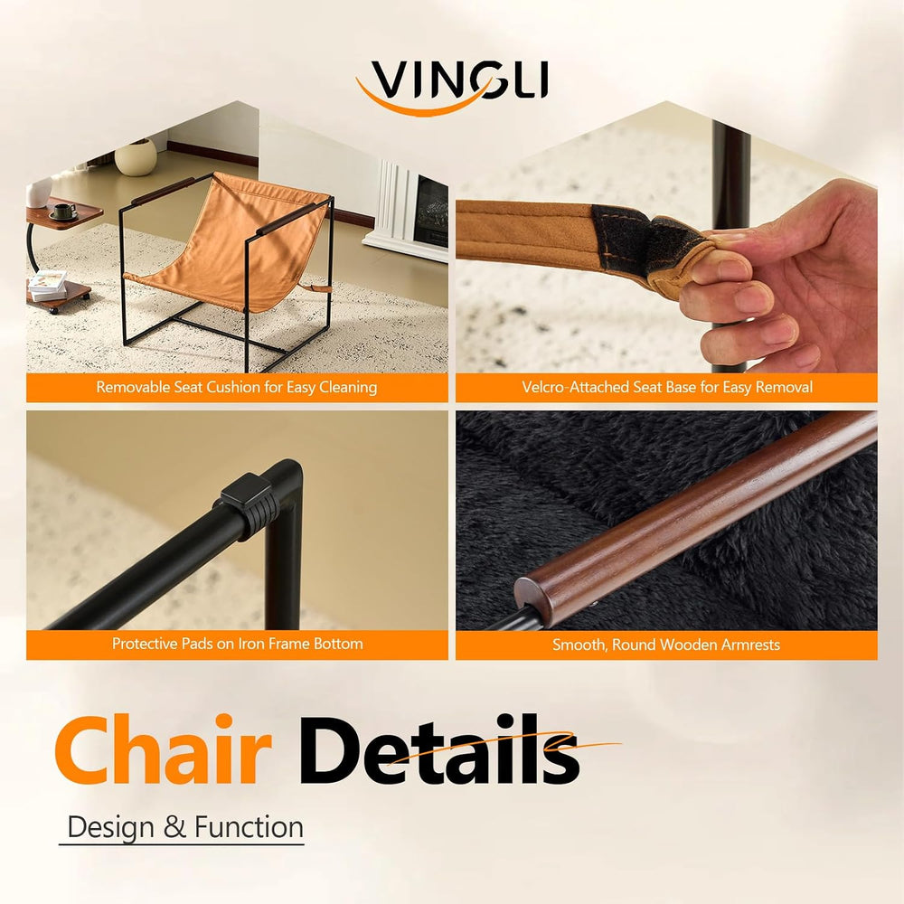 VINGLI 28" Wide Plush Upholstery Sling Modern Accent Chair with Metal Fr...
