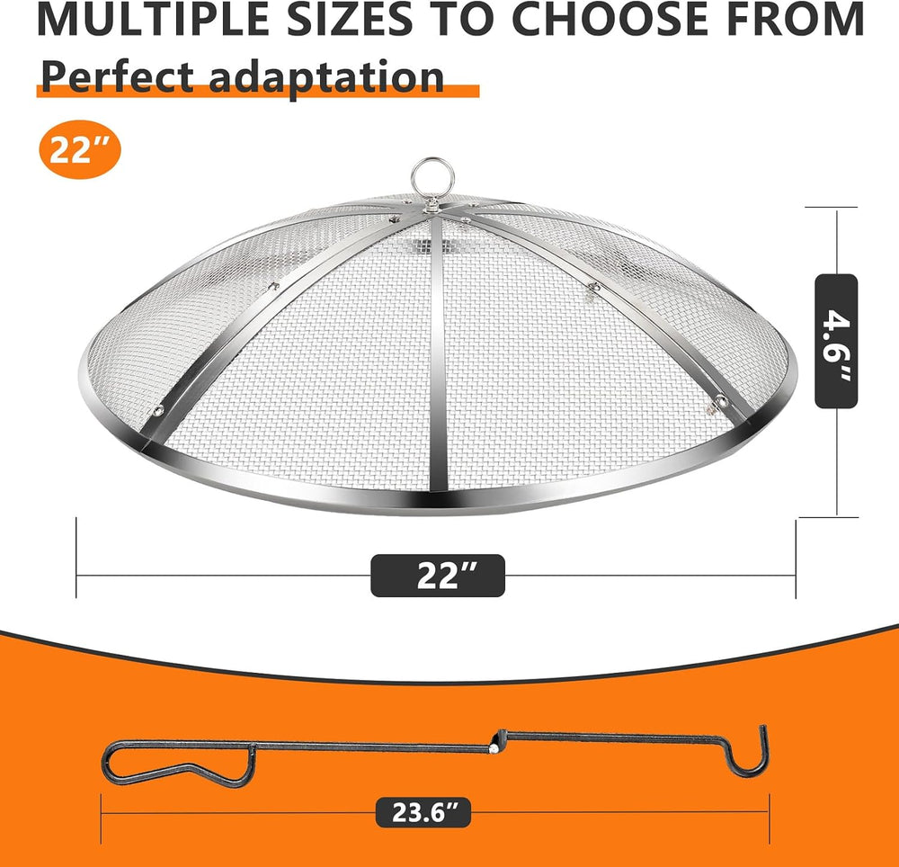 22Inch Fire Pit Spark Screen,Stainless Steel Fire Pit Screen Cover with Handl...