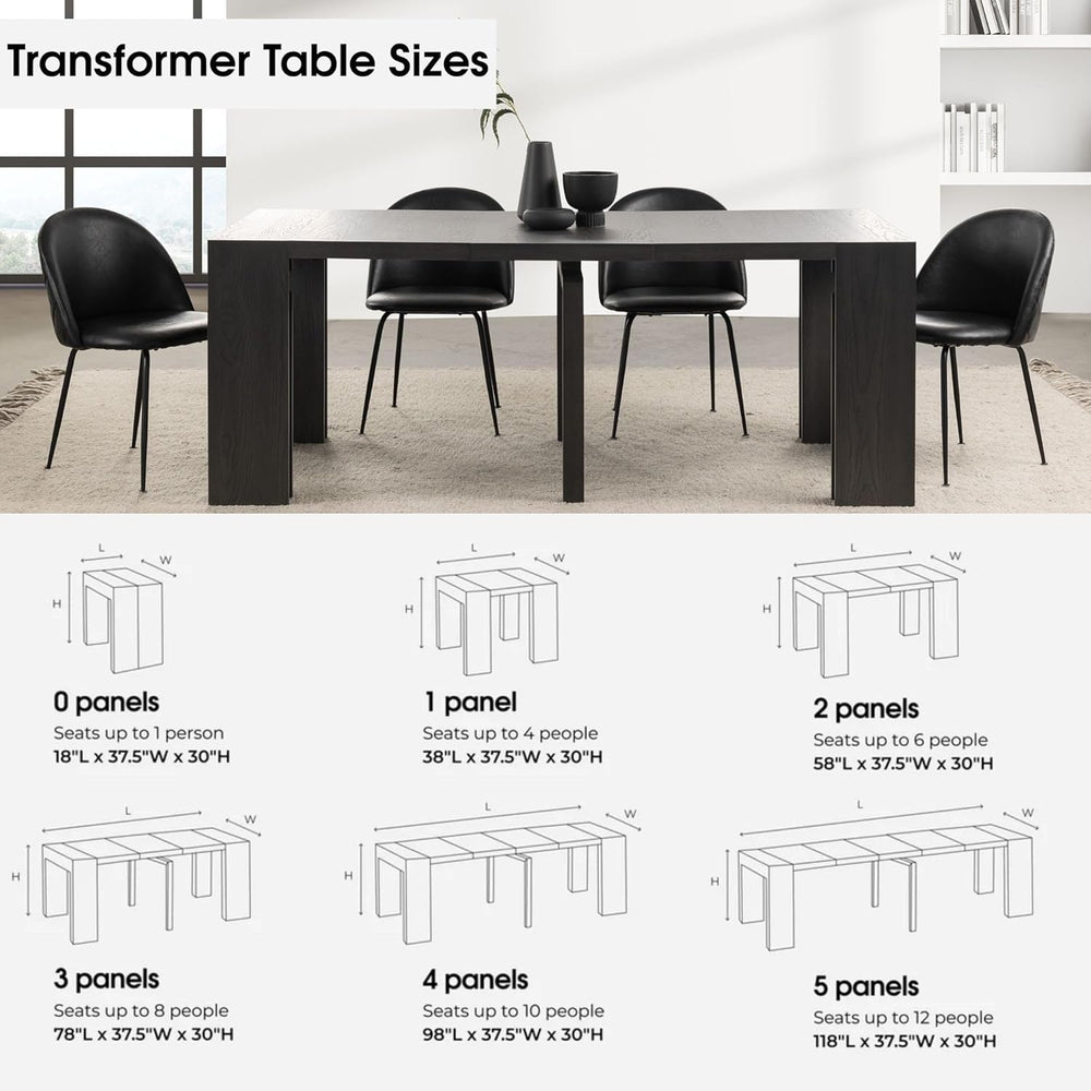 Transformer Table Solid Wood Extendable Dining Table, Black