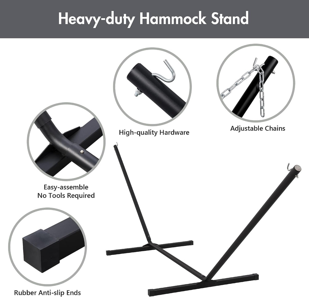 ANOW Heavy Duty Hammock with 12 Feet Stand Included, Quilted Hammock, Gray