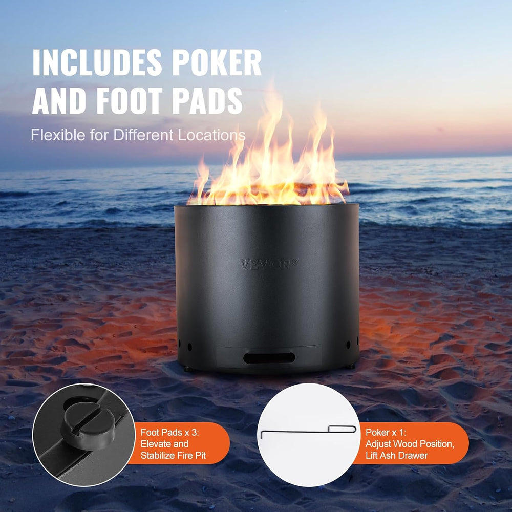 VEVOR Smokeless Fire Pit Stove Bonfire, H: 12.6 in x Dia: 15 in,Wood Burning ...
