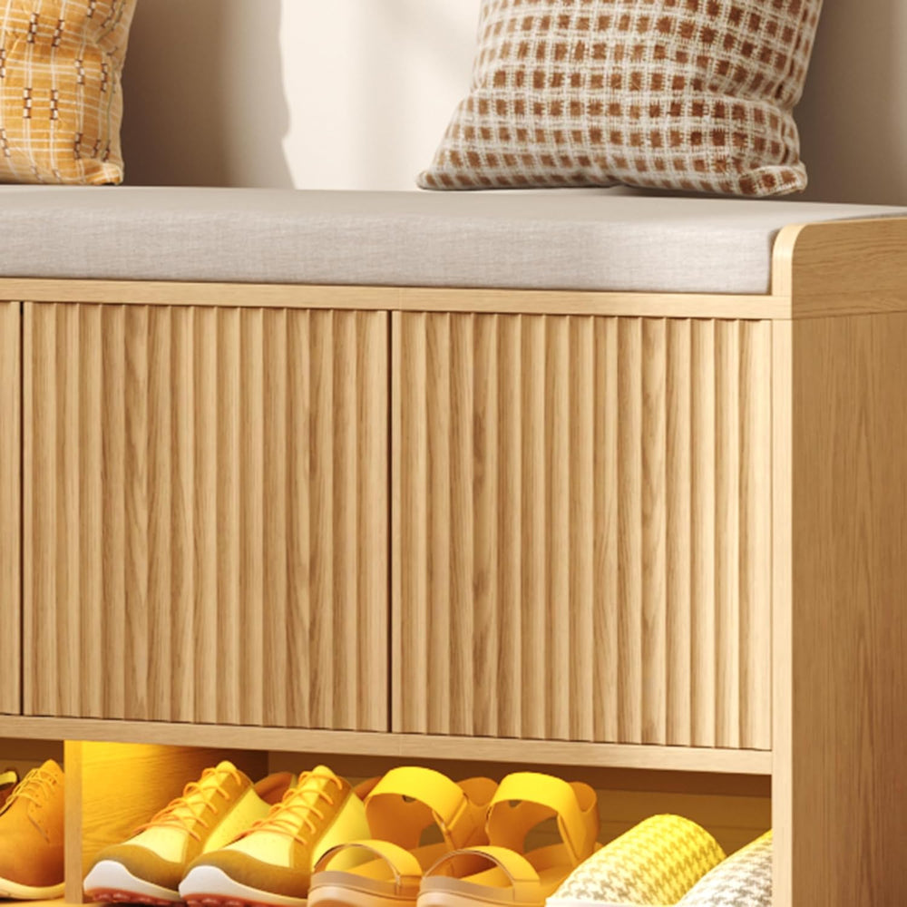 HOMEFORT 47.2" Fluted Shoe Storage Bench, Entryway Bench with Linen Seat...