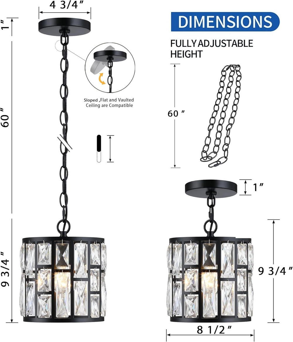 MEXO Modern Crystal Pendant Light,Black Chandelier Light Fixture, Cylinder Ad...