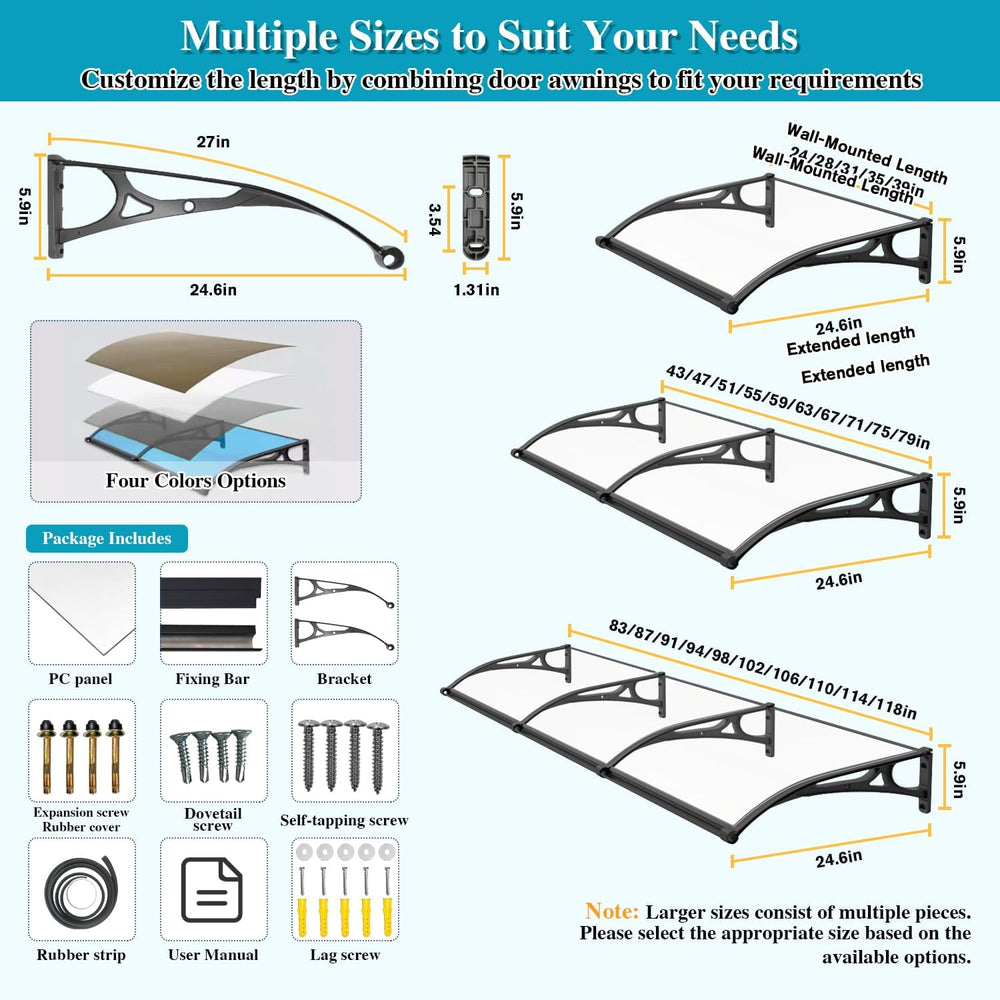 Awning for Door Entrance, Window Awnings Exterior with Aluminum Bracket, UV, ...