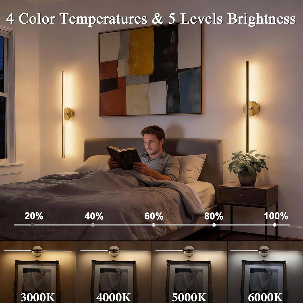 Battery Operated Wall Sconce Set of Two: Gold Wireless Rechargeable Wall Ligh...