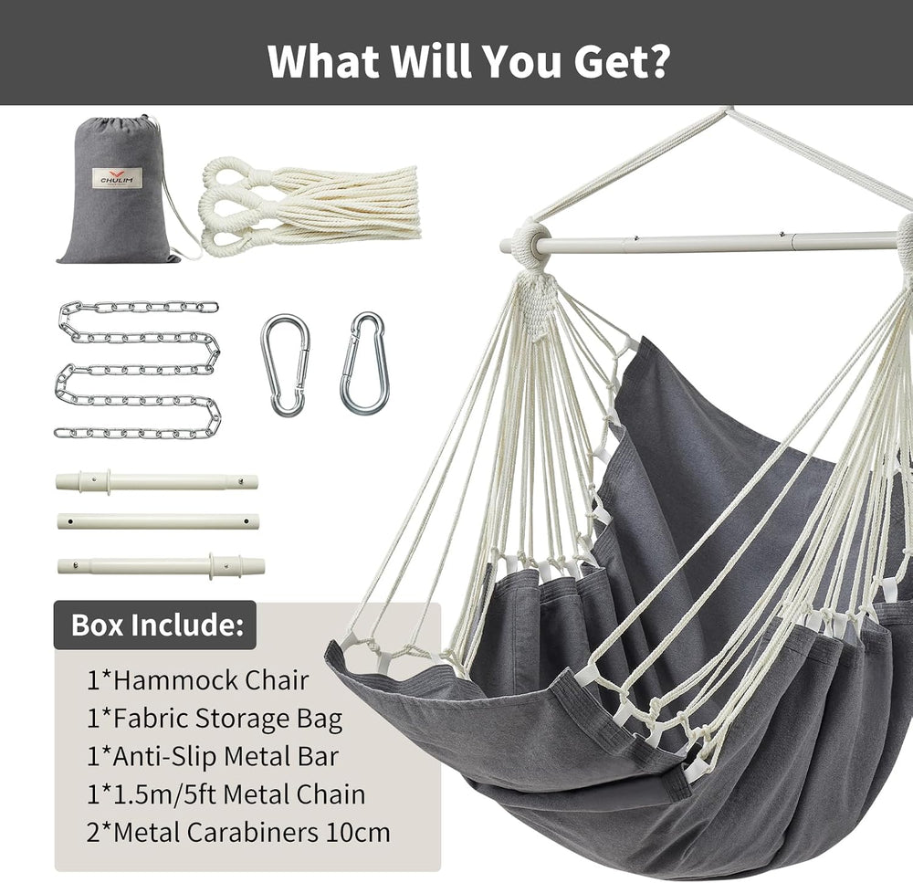 CHULIM XL Hammock Chair with Footrest, Steel Spreader Bar, 500 lb Capacity
