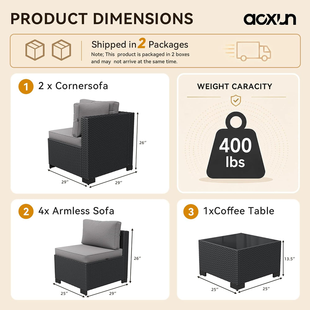 Aoxun 7-Piece Outdoor Furniture, Patio Furniture Sets with Thick Cushions, Wi...