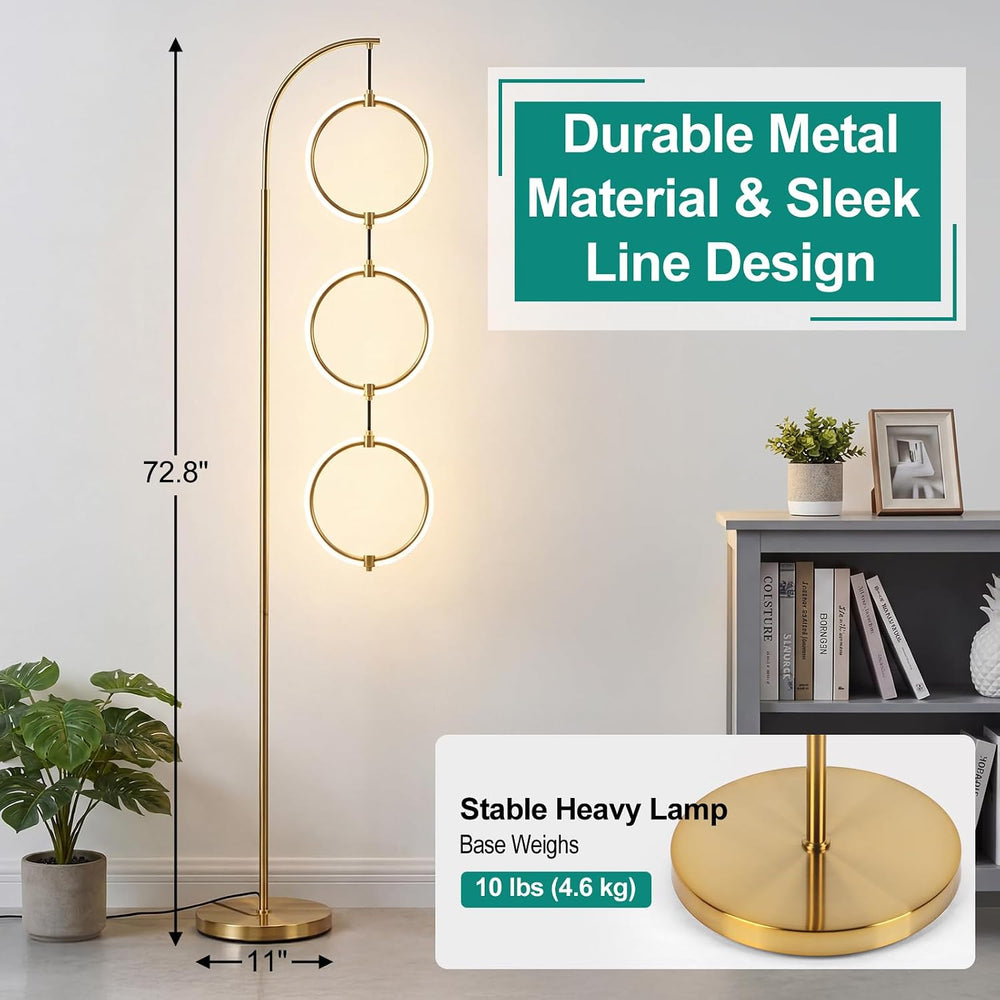 Bairth Gold 3-Light LED Floor Lamp, Modern Arc Floor Lamp for Living Room
