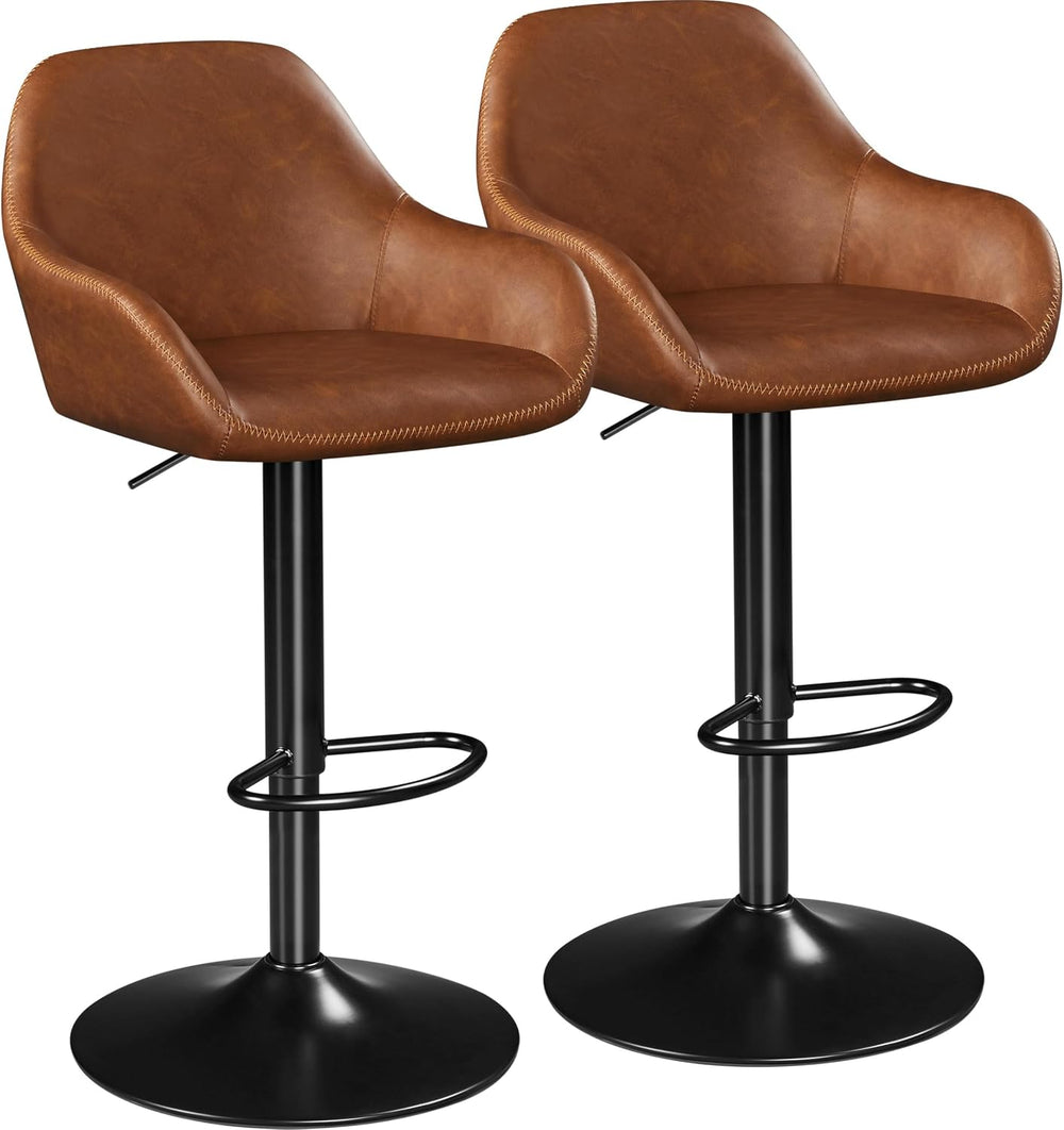 Yaheetech Bar Stools Set of 2, Adjustable Swivel PU Leather, Retro Brown
