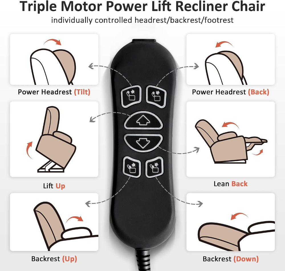 MCombo 3 Motor Large Power Lift Recliner for Elderly, Massage & Heat, 7634