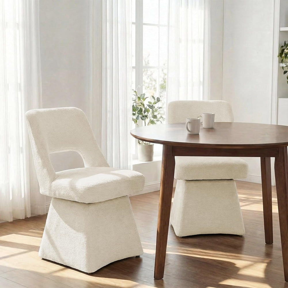 VKNOW Upholstered Swivel Dining Chair with Curved Open Back