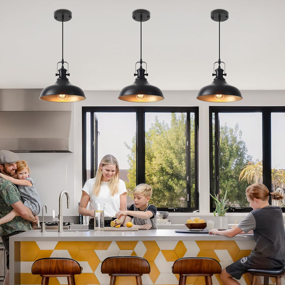 Black Pendant Lights Kitchen Island 3 Pack, 11.41" Kitchen Pendant Light...