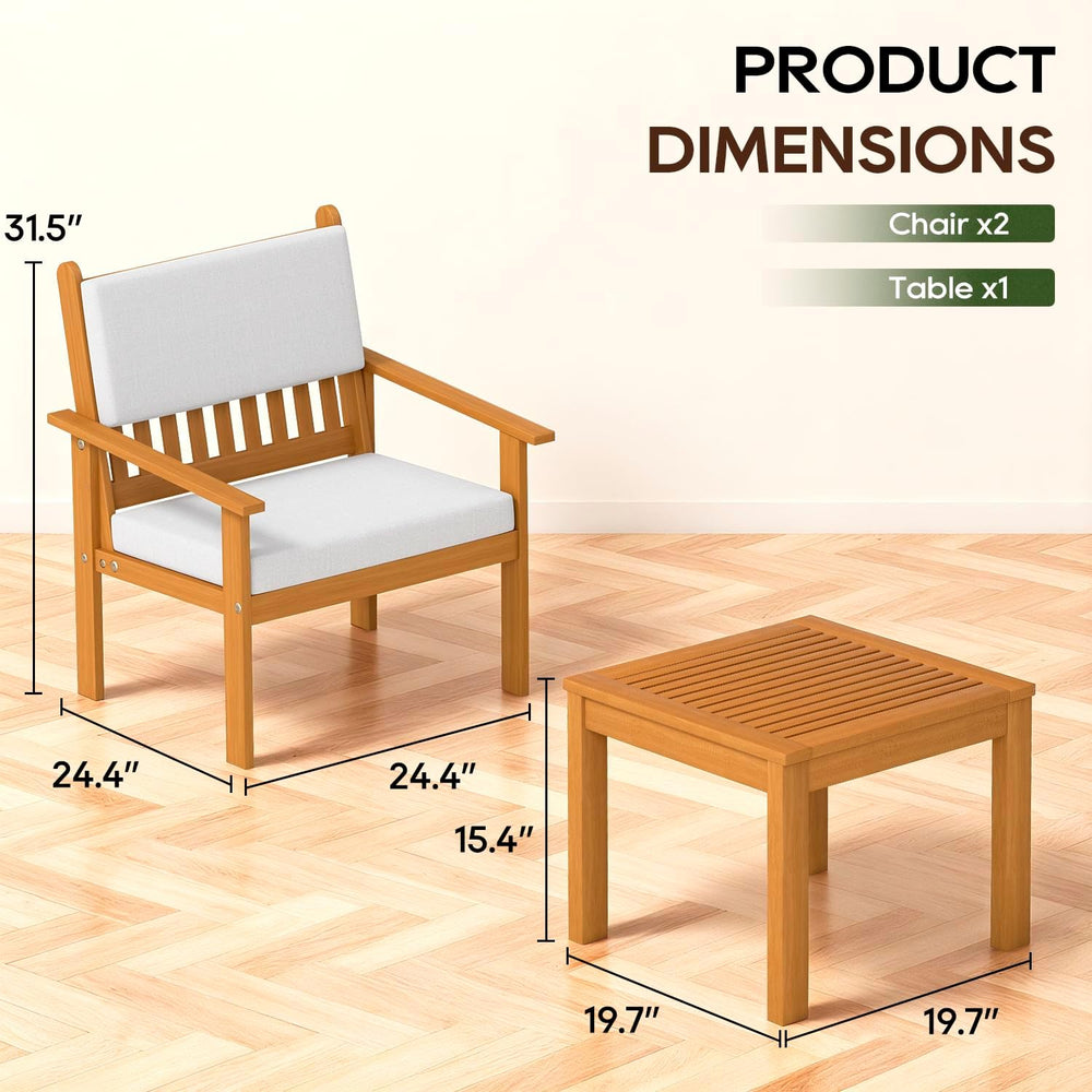 FDW 3-Piece Patio Furniture Set | Natural | Made of Acacia Wood