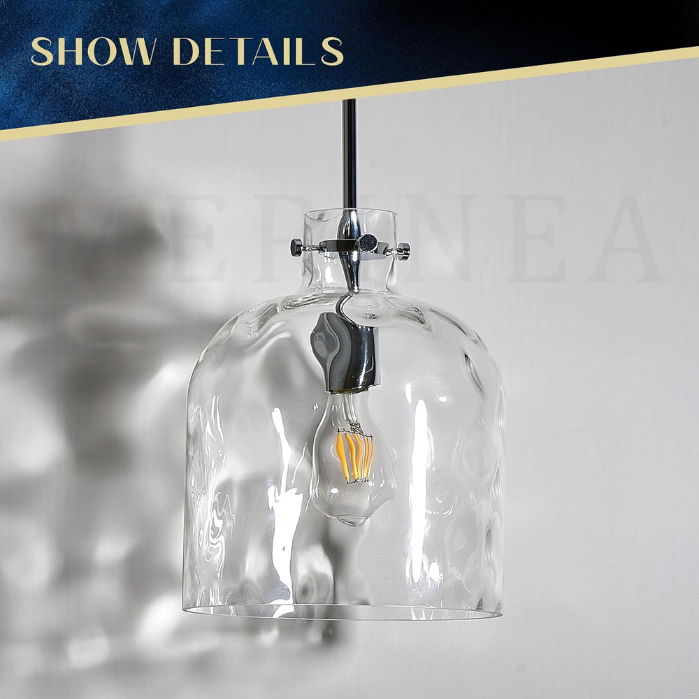 Chrome Hammered Glass Pendant Light, 10-Inch Dome, E26