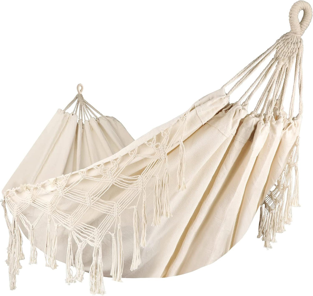 Bellzacasa Double Hammock, Heavy Duty 500 lb Load Capacity Tassels and Fishta...