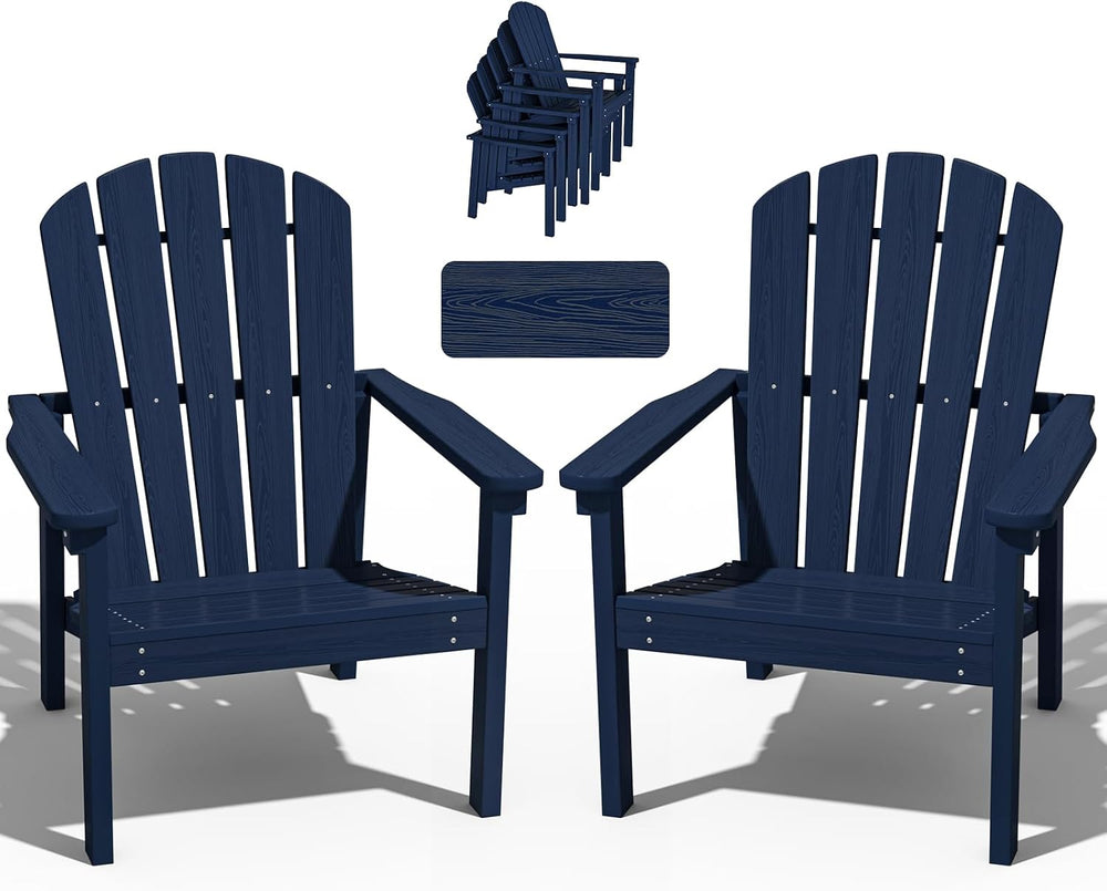 nevilywood Stackable Adirondack Chair, HDPE Outdoor Chair Set of 2, Navy