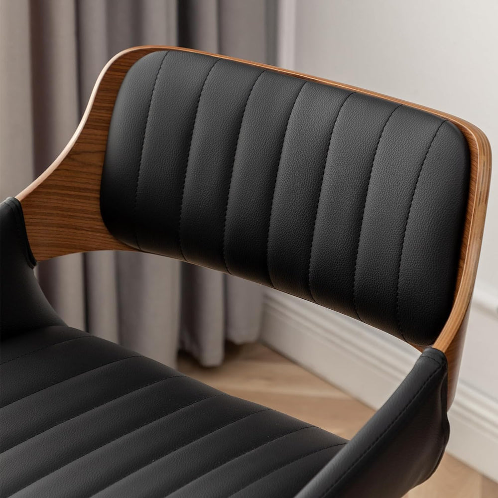 LUNLING Swivel Bar Stools,Mid Century Modern Black Faux Leather Upholstered C...